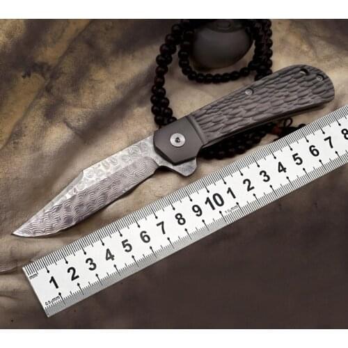 New Folding Knife 60HRC Damascus Blade Titanium Alloy Handle Outdoor Life-Saving Self-Defense Tool Sharp Camping Hand Tool EDC