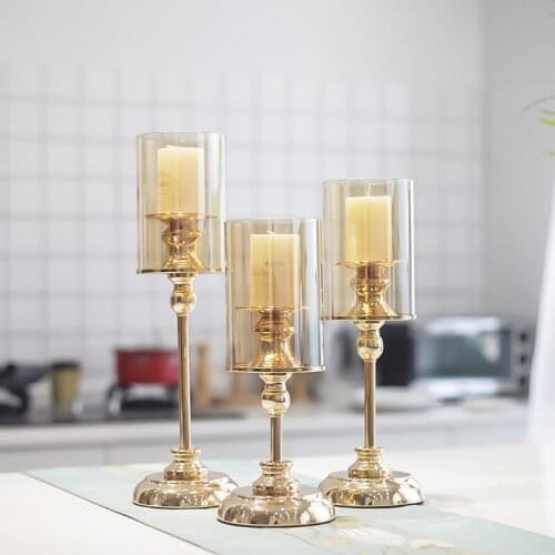 Glass Candle Holders Metal Pillar Candle Holder Home Ornaments Decorative Wedding Centerpieces Candlestick Candelabros