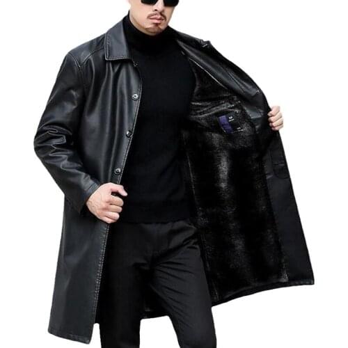 New Trench Coats Men Leather Trench Coat Casaco Masculino X-Long Trench Jackets Fashion Trench Outerwear Coat Jaqueta Masculina