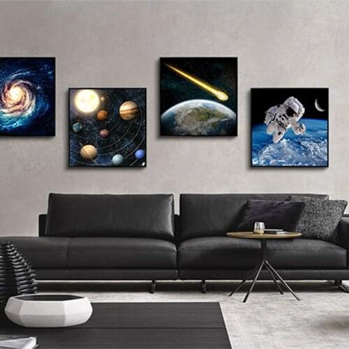 Mysterious Space Astronaut In The Car Planet Poster And Prints Earth Wall Art Canvas Painting Science Poster Kids Home Decor