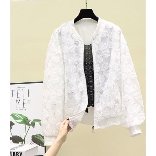 2021 Summer Autumn Womens Fashion Lace Hook Flower Loose Collar Sunscreen Versatile Coat Flowers Baseball Uniform Jacket Women