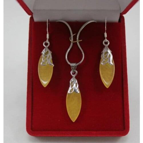 Womens simple fashion metal silver plated yellow long Water Drop Pendant + Earring Set