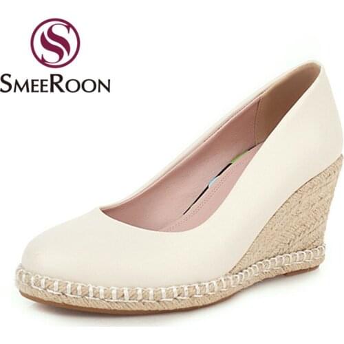 Smeeroon 2021 Big Size 33-44 Women Pumps Summer Shallow Round Toe Platform Party Shoes Simple Ladies High Heels Shoes Women