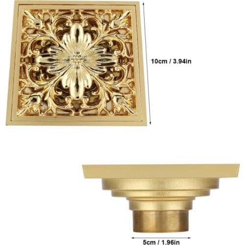 Glod Color Brass Floor Drain Square Floor Drain with Strainer Bathroom Washroom Drainage Floor Drain Strainer Cover Grate Waste