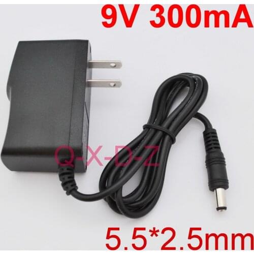 1PCS 9V 300mA High quality AC 100V-240V Converter Switching power adapter DC 9V 0.3A Supply US Plug DC 5.5mm x 2.1mm-2.5mm