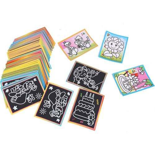 10pcs 13x9.5cm Scratch Art Paper Magic Painting Paper With Drawing Stick For Kids Toy Colorful Drawing Toys