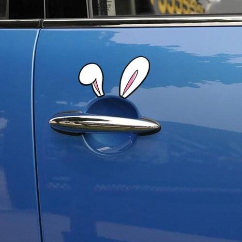 2 X Etie Car-styling Bunny Ears Funny Car Door Handle Sticker and Decal for Volkwagen Golf 5 6 7 Mazda 3 Kia Opel Renault Seat