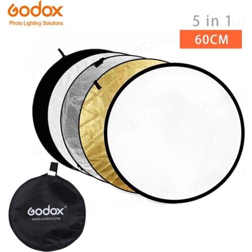 24" 60cm 5 in 1 Portable Collapsible Light Round Photography White Silivery Reflector for Studio Multi Photo Disc Diffuers