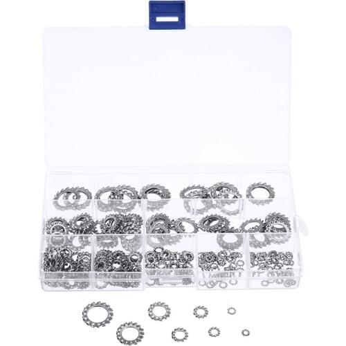 300Pcs Assortment 304 Stainless Steel External Tooth Star Lock Washers Set Stainless Steel Internal and External Tooth