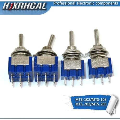 5pcs Blue Mini MTS-102 MTS-103 MTS-202 MTS-203 3/6Pin SPDT ON-OFF/ON-OFF-ON 6A 125VAC Miniature Toggle Switches hjxrhgal