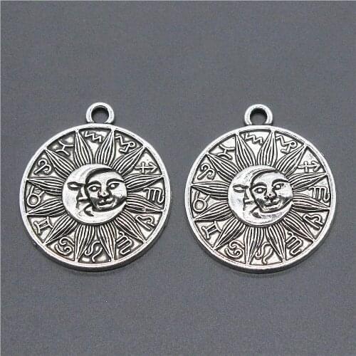 8pcs Charm Sun And Moon Round Shape Retro Symbol Sun And Moon Totem Pendant Antique Sun And Moon Totem Charms 25x28mm