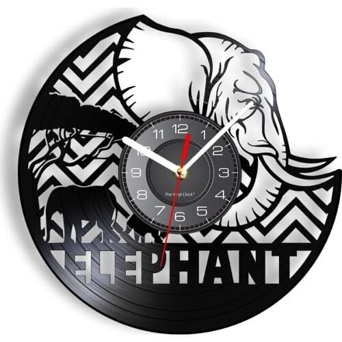 Africa Safari Animal Elephant Artwork Vinyl Album Re-purposed Record Clock Wildlife Decor Retro Laser Cut Music Album Wall Watch