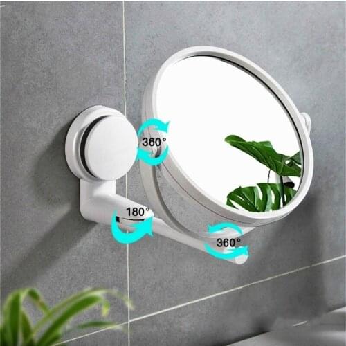Household Wall-mounted Vanity Mirror Bathroom Dormitory Single Mirror Rotating Folding Punch-free HD Round Vanity Mirror