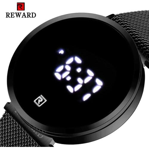 REWARD Black Watches for Men Digital Movement Waterproof Simple Dial Display Thin Case Fashion Business Watches
