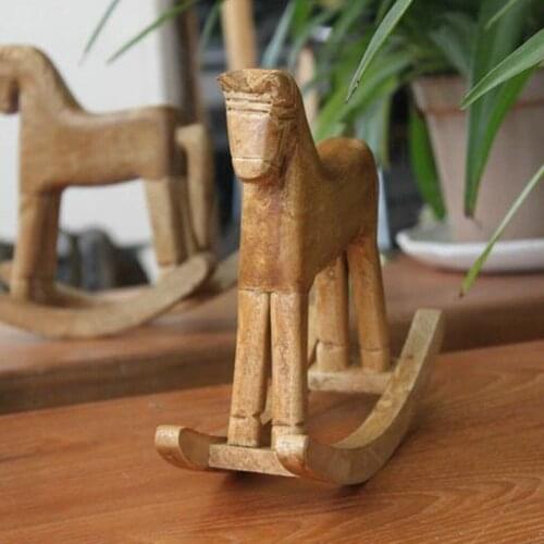 Wood Rocking Horse Figurine solid color Animals furnishing articles small adornment Crafts Gifts Home Decor