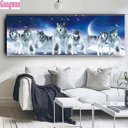 DIY diamond embroidery moon wolves family full square round diamond painting cross stitch kit 5D mosaic sticker large decoration