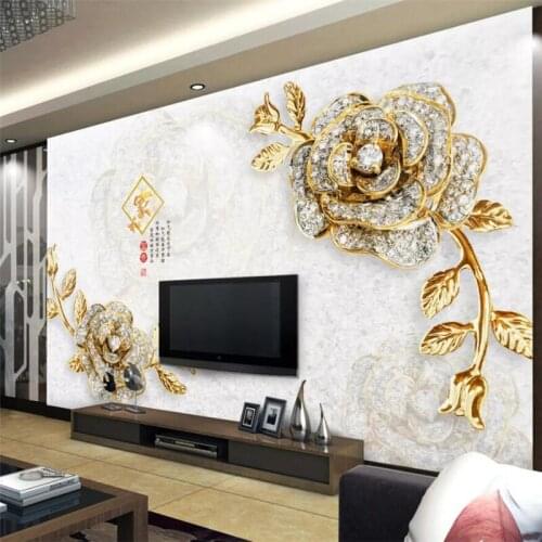 Customized boutique high-end embossed flash gold flowers 3d stereo TV background wall 5d living room bedroom mural 8d wallpaper