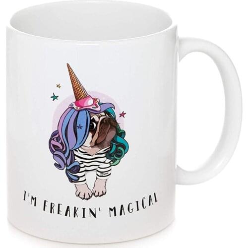 Ceramic Coffee Mug - 11 oz Unicorn Mug Tea Coffee Mug with Printed Text - I'm Freaking Magical Funny Coffee Mugs