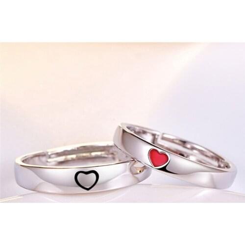 Personalized Stainless Steel Fashionable and individual love couple red heart ring Wedding Ring 2pcs/pair