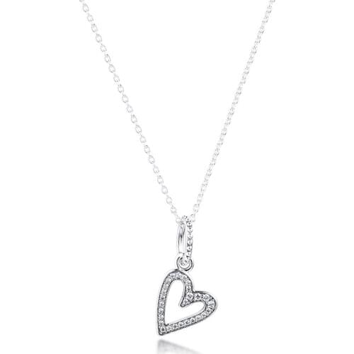 925 Sterling Silver Necklace Collier Sparkling Freehand Heart Pendant Necklaces for Women Luxury Fashion Jewelry mujer 2020 New
