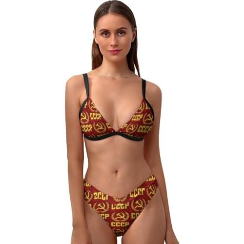 Communist Bikini Swimsuit High Leg Fashion Two Piece Swimwear For Chubby Hot Festival Bathing Suit