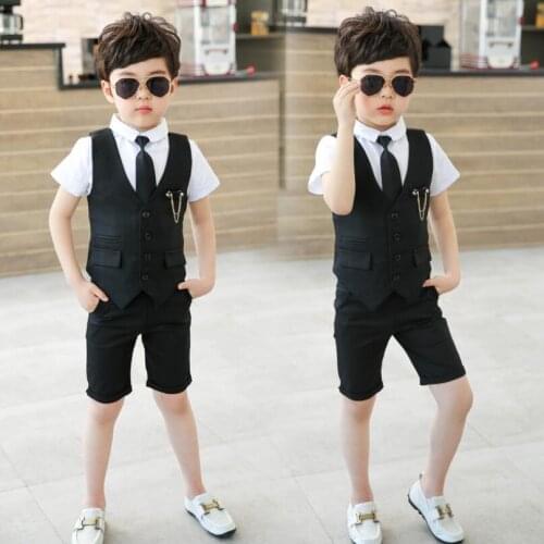 High Quality 2PCS Vest+Shorts Kids Boys Summer Clothing Sets New Gentleman Children Wedding Party Black suit