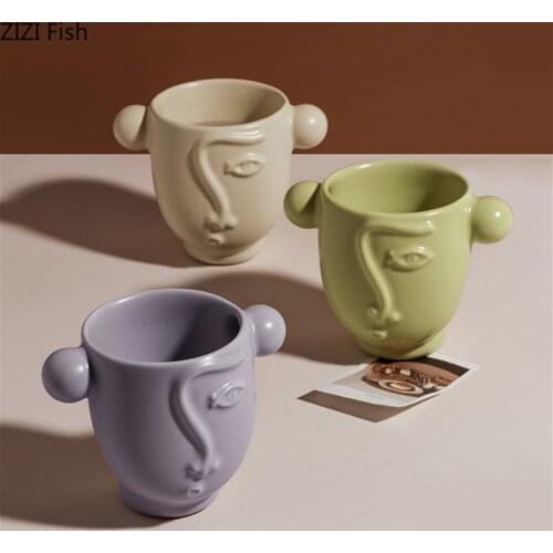 Creative Face Shape Mug Large Capacity Solid Color Ceramic Mug Office Water Cup Modern Style Home Breakfast Milk Cup Coffee Cup