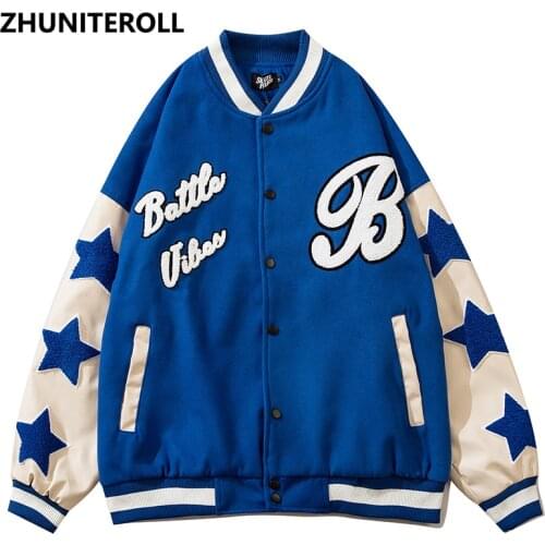 Fashion Harajuku Patchwork Towel Embroidery Jacket Men Button Bomber Baseball Coats Streetwear High Street Black Tops Clothing