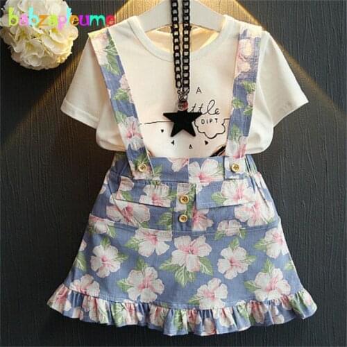 Summer Toddler Girls Clothing suits T-shirt+Skirt 2pcs girl set Flower Print Cotton Kids Outfits Children Clothes 0-7Year BC1332