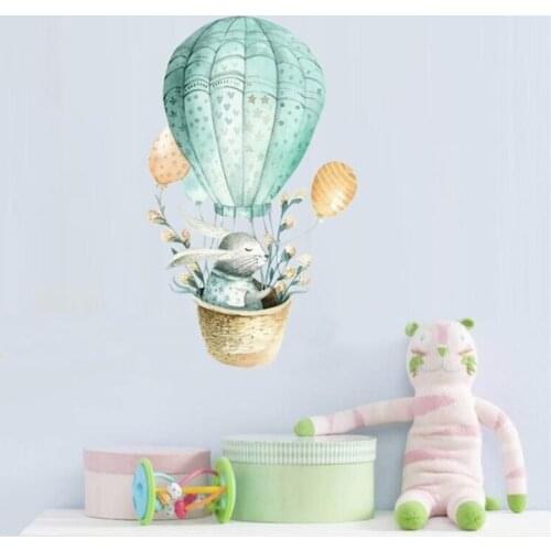 Cartoon bunny hot air balloon wall sticker for kids room, bedroom living room wall decoration home decoration accessories