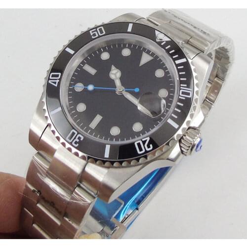 43mm Black no logo dial luminous hands Sapphire Glass full stainless steel NH35 automatic movement Mens Watch