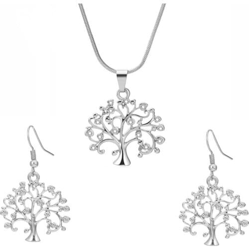 Crystal Tree of Life Choker Necklace Earrings Set for Women Cute Simple Tree of Life Drop Earrings Set Fashion Jewelry Mon Gift