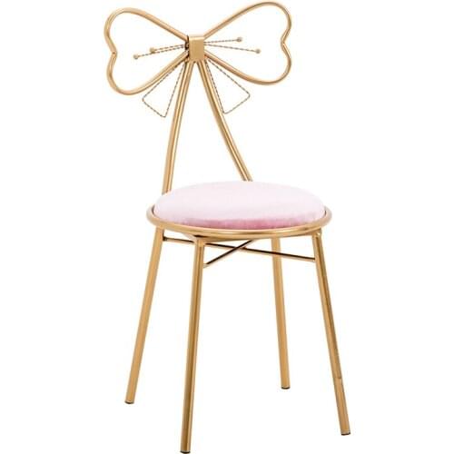 Nordic Princess Backrest Makeup Chair Gold Iron Leg Bow Tie Barstool With Seat Cushion Salon Spa Cafe Pub Kitchen Dressing Chair