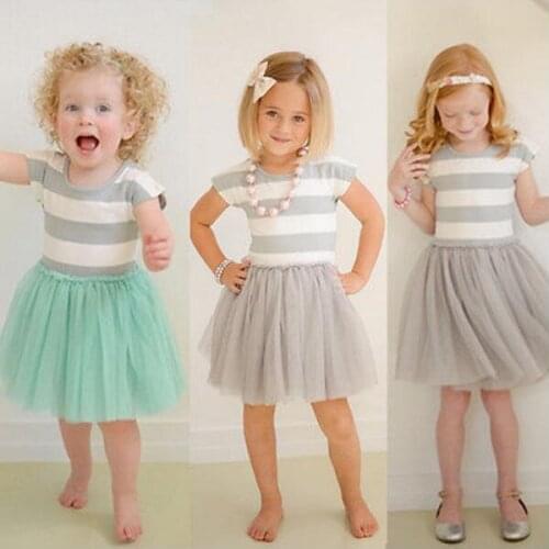 New 2016 Striped baby Girls dress summer Toddler Kids Clothes short girl Tutu Dress Party Dresses