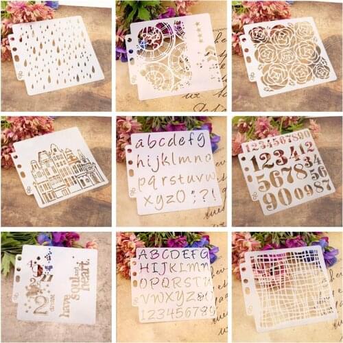 New Design Alphabet/Clock/House Plastic Layering Stencils DIY Painting Scrapbooking Cake Template Coloring Crafts Paper Card