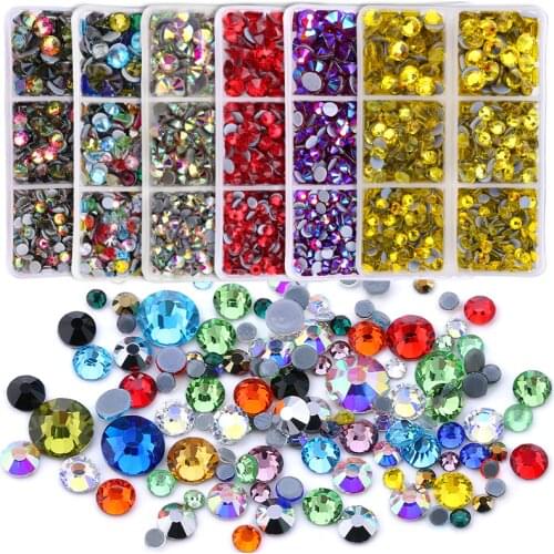 New Set 3160pcs boxs Crystal Rhinestones Hotfix ss6-ss30 mixed size with 1 pen Glitter Glass Rhinestone Iron-on gem Strass