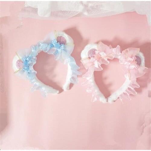 HandMade Cute Bear Ear Hair Bands KC Girl Lolita Lace Bowknot Harajuku Headdress B1473