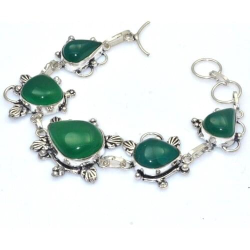 Genuine Green Onyx Silver Overlay over Copper , women Jewelry gift 19.5 cm, B4293