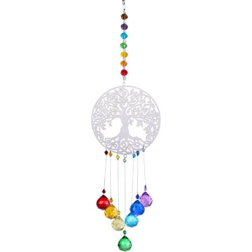H&D Rainbow Maker Crystal Ball Drops Decor Suncatcher Tree of Life Pendant Window Hanging Ornament Home Garden Decoration Gift
