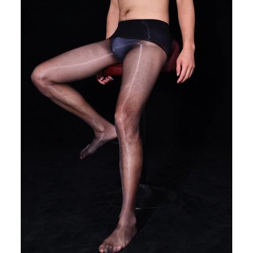 Sexy Oil Shine Mens Tight Pantyhose Gay Lingerir Stocking Long Legging Thin Transparent Socks Underpanties
