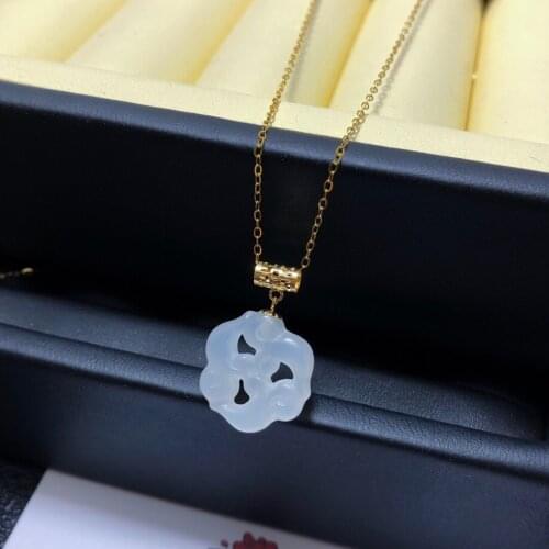 SHILOVEM 18k yellow gold natural white Jasper pendants Christmas Gift fine Jewelry wedding no necklace 13*13mm yzz1313038hby