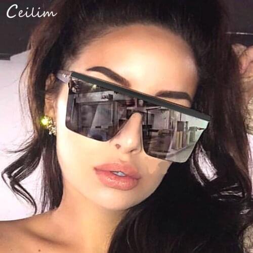 Cool One Piece Sunglasses for Women 2021 New Luxury Brand Oversize Square Mirror Shades Unisex Trendy Big Black Flat Top Goggles