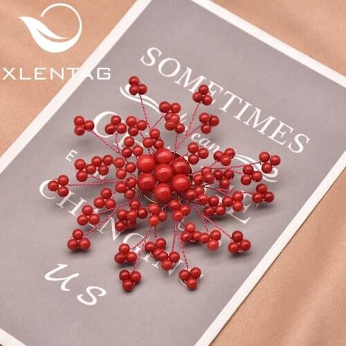 Xlentag2021 Handmade Round Bead Coral Snowflake Brooch Women Birthday Party High Quality Luxury Accessories GO0388