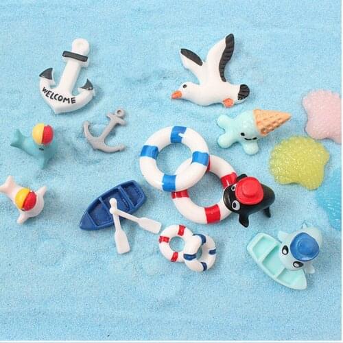 Anchor boat swimming ring decoration ornaments marine animals fleshy flower inserted fish tank micro landscape DIY accessories