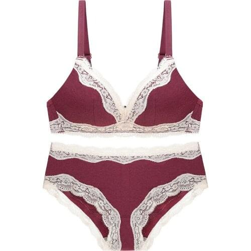 Woman Lace Bra Set Sexy Comfortable Adjustable Shoulder Strap Panties Gather Type Underwear Breathable Lingerie Solid Color