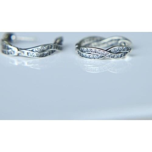 Genuine 100% 925 Sterling Silver oxidized circle Entwined mini hops women vintage european silver earring