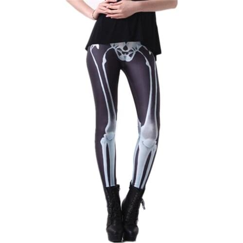 DOUBCHOW Womens Blue Skeleton Digital 3D Print Leggings Pants Maiden Spandex Shiny Stretchy Leggings Costume Skinny Footless 3XL