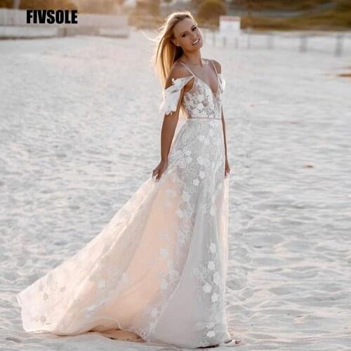 Fivsole A Line Organza Wedding Dress Off Shoulder Short Sleeves V Neck Appliques Bridal Gowns Spaghetti Straps Vestidos De Novia