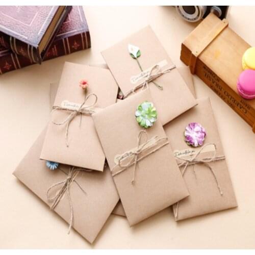 2pack/Lot Retro Kraft Paper Dried Flower Greeting Card With Envelope Gifts Message Invitation Stationery