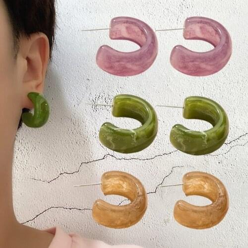2021 Fashion Acrylic C-Shape Earrings Translucent Colorful Geometric Hoop Earrings for Women Korean Vintage Trip Jewelry Gifts
